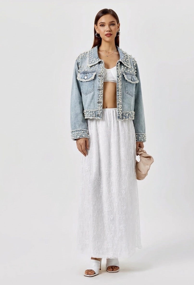 Denim & Pearls Embellished Jacket