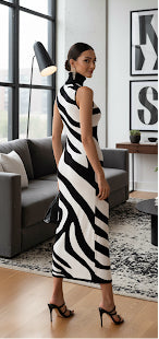 Jblonde Zebra Print Midi Dress - Black & Ivory