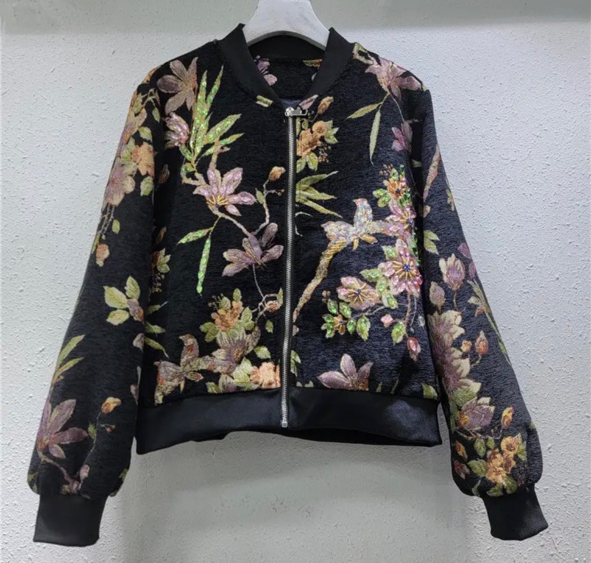 Floral Embroidered Bomber Jacket