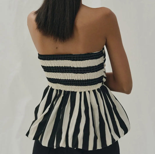 Black & White Strapless Peplum Top