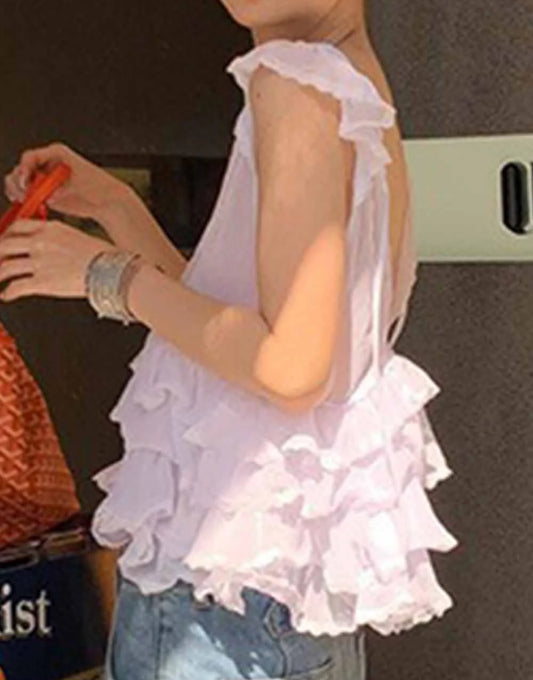 White Flutter Ruffle Sleeveless Top