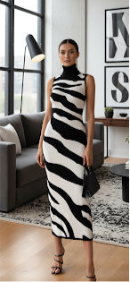 Jblonde Zebra Print Midi Dress - Black & Ivory