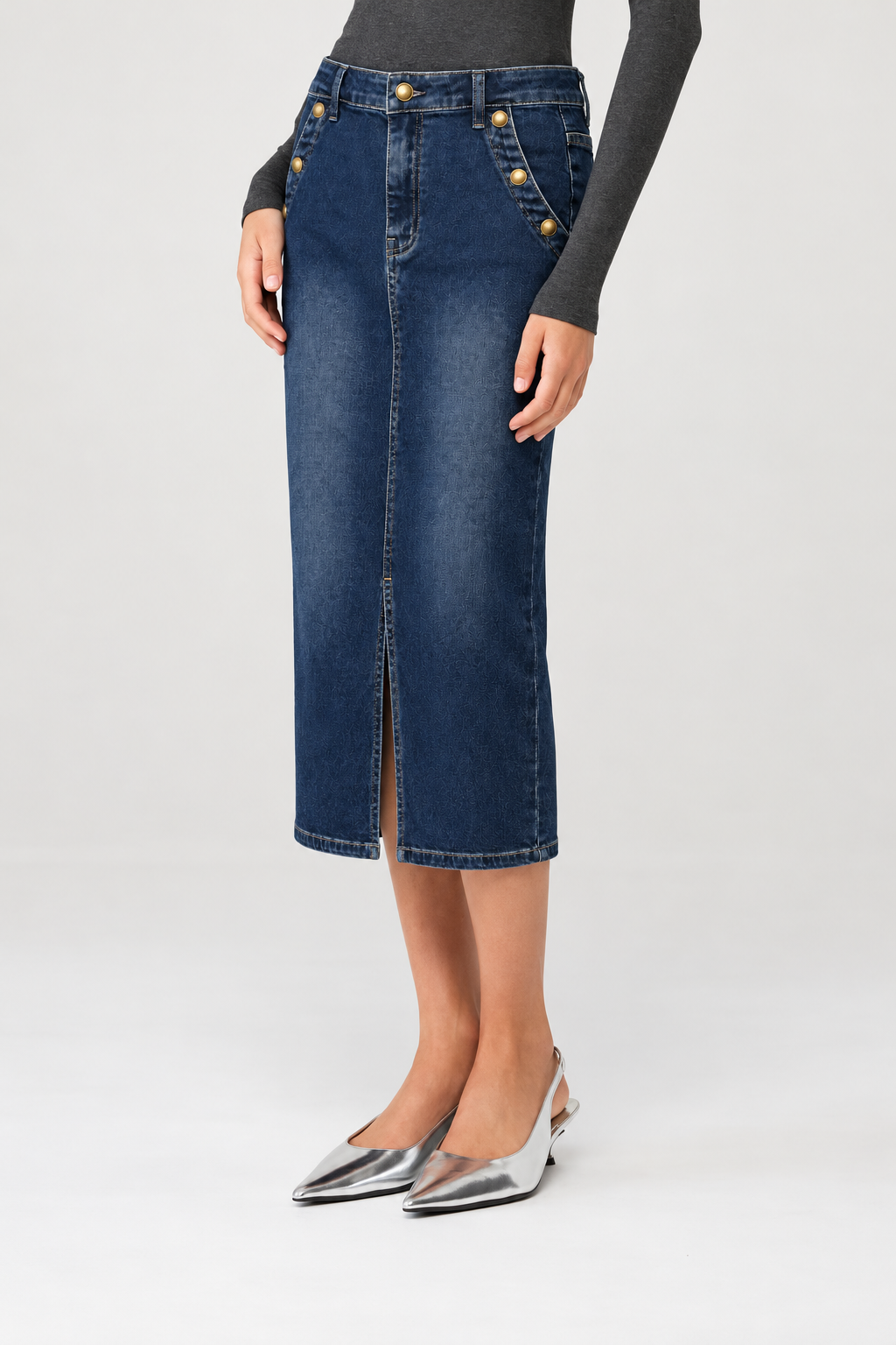 Gold Rush Denim Midi Skirt view 3