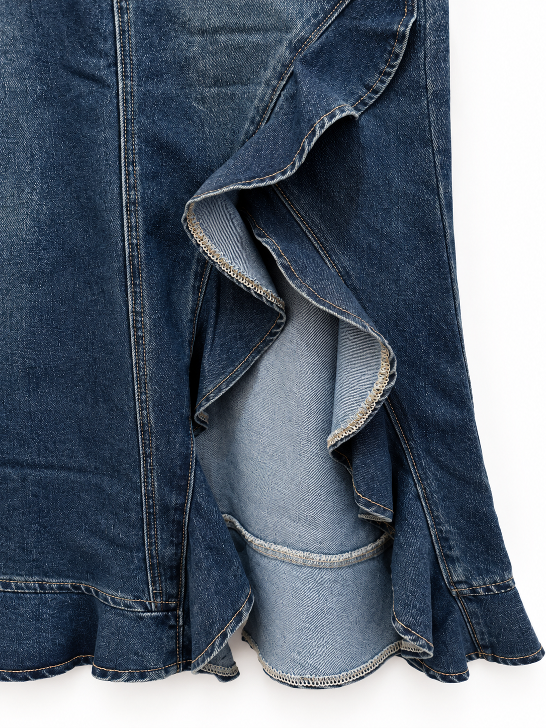Blue Note Ruffle Denim Midi Skirt view 7