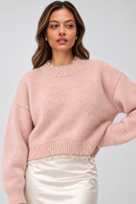 Blush Hour Lace-Trim Sweater