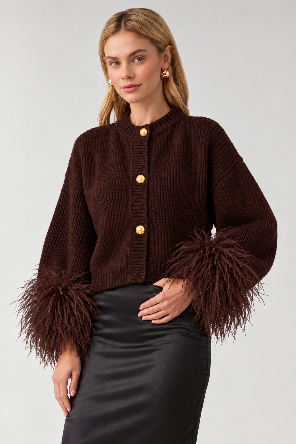 Espresso After Dark Feather Cardigan view 2