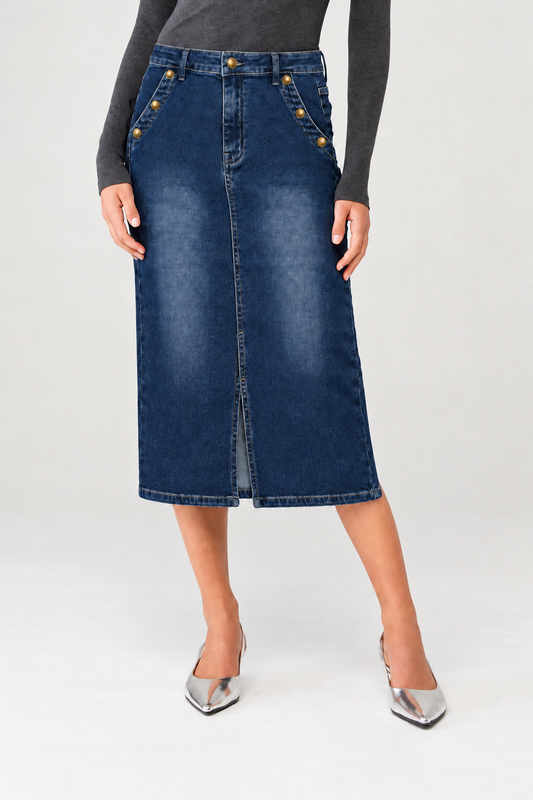 Gold Rush Denim Midi Skirt view 2