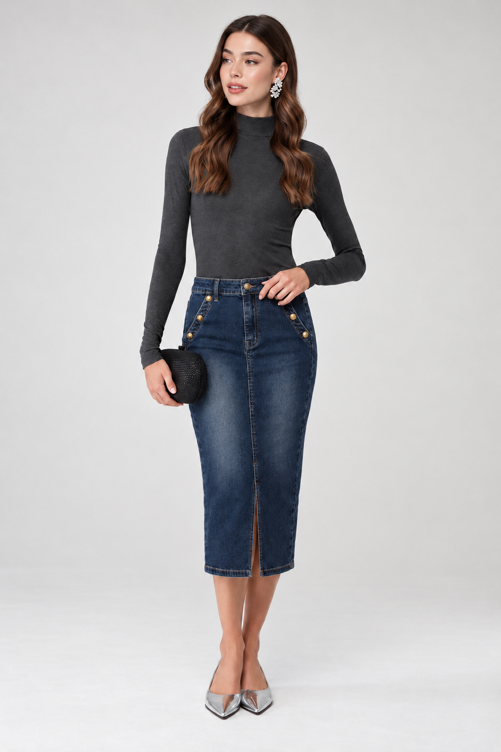 Gold Rush Denim Midi Skirt