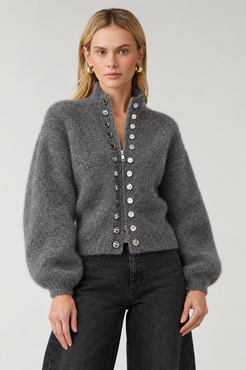 Silver Standard High-Neck Cardigan