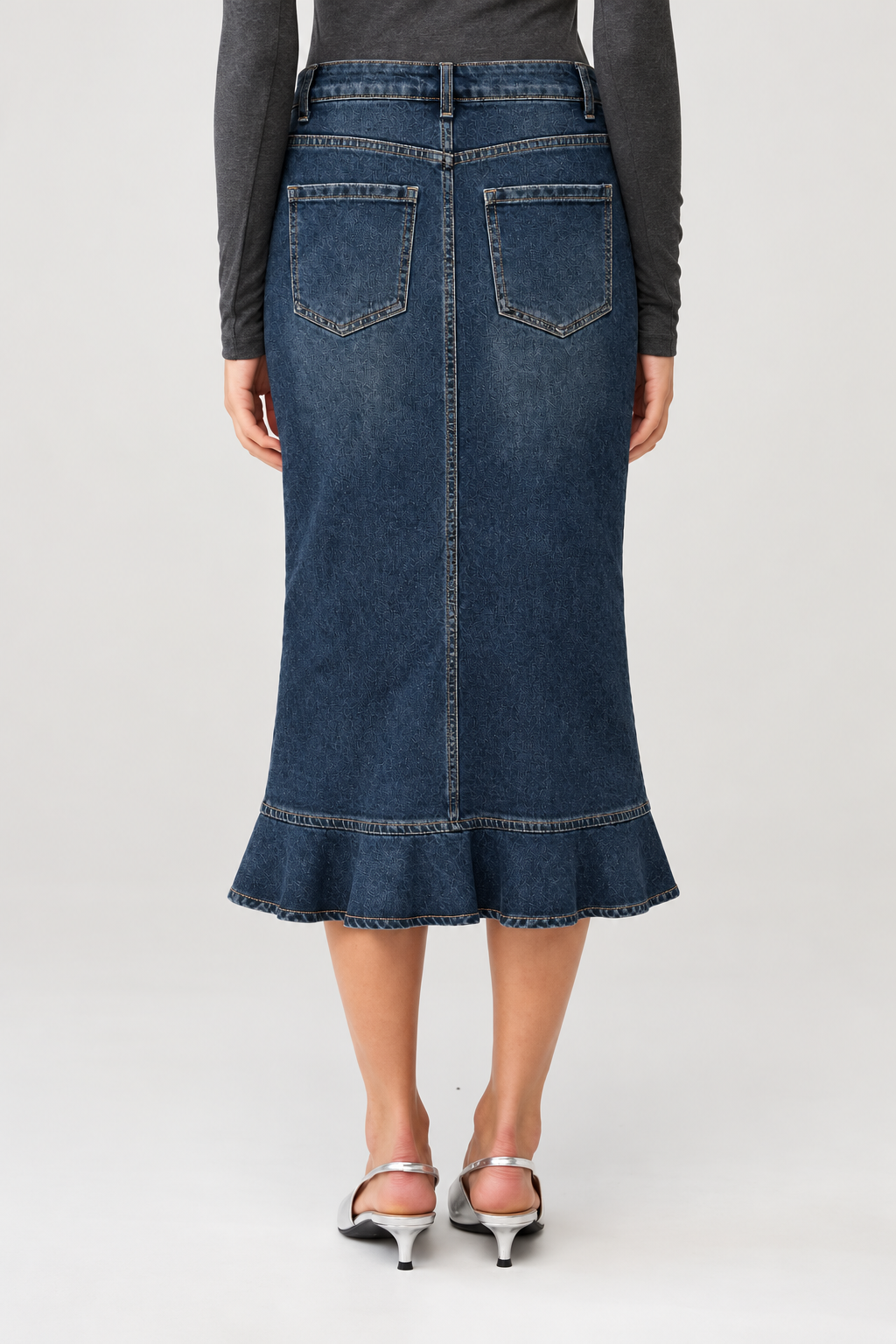 Blue Note Ruffle Denim Midi Skirt view 4
