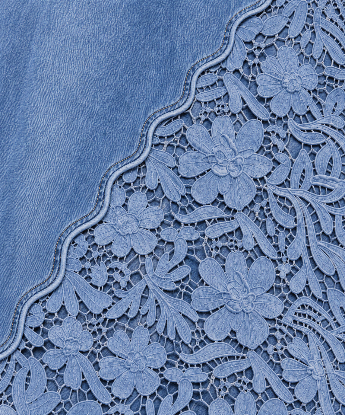 Blue Bloom Lace-Panel Denim Skirt view 5