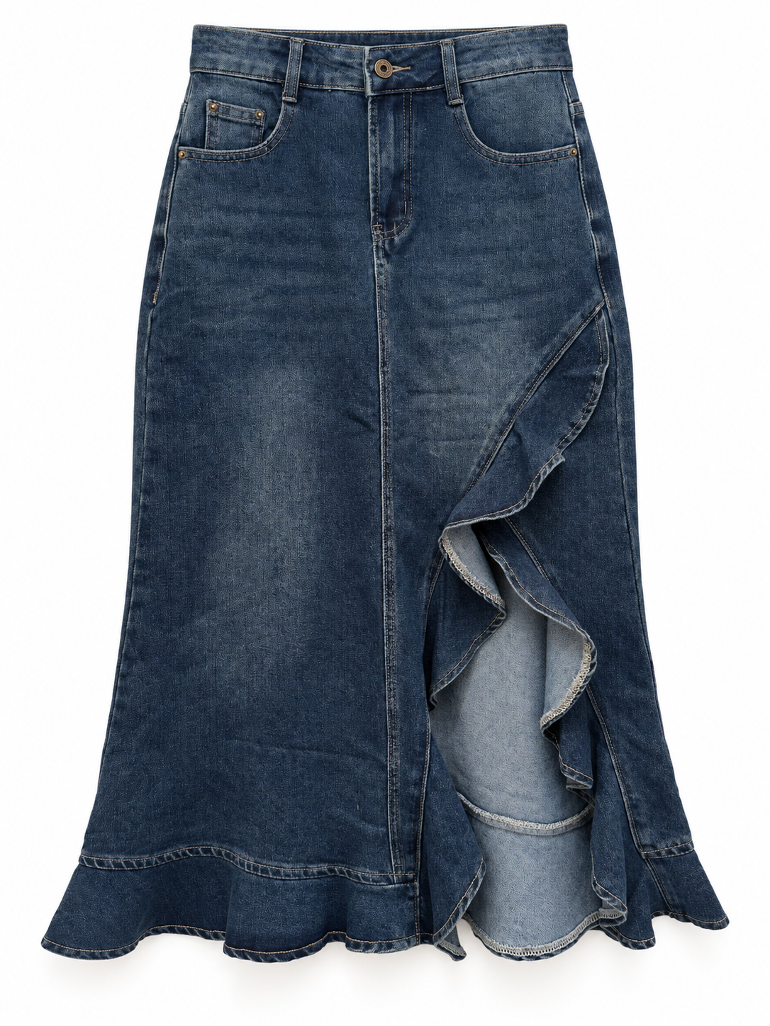 Blue Note Ruffle Denim Midi Skirt view 5