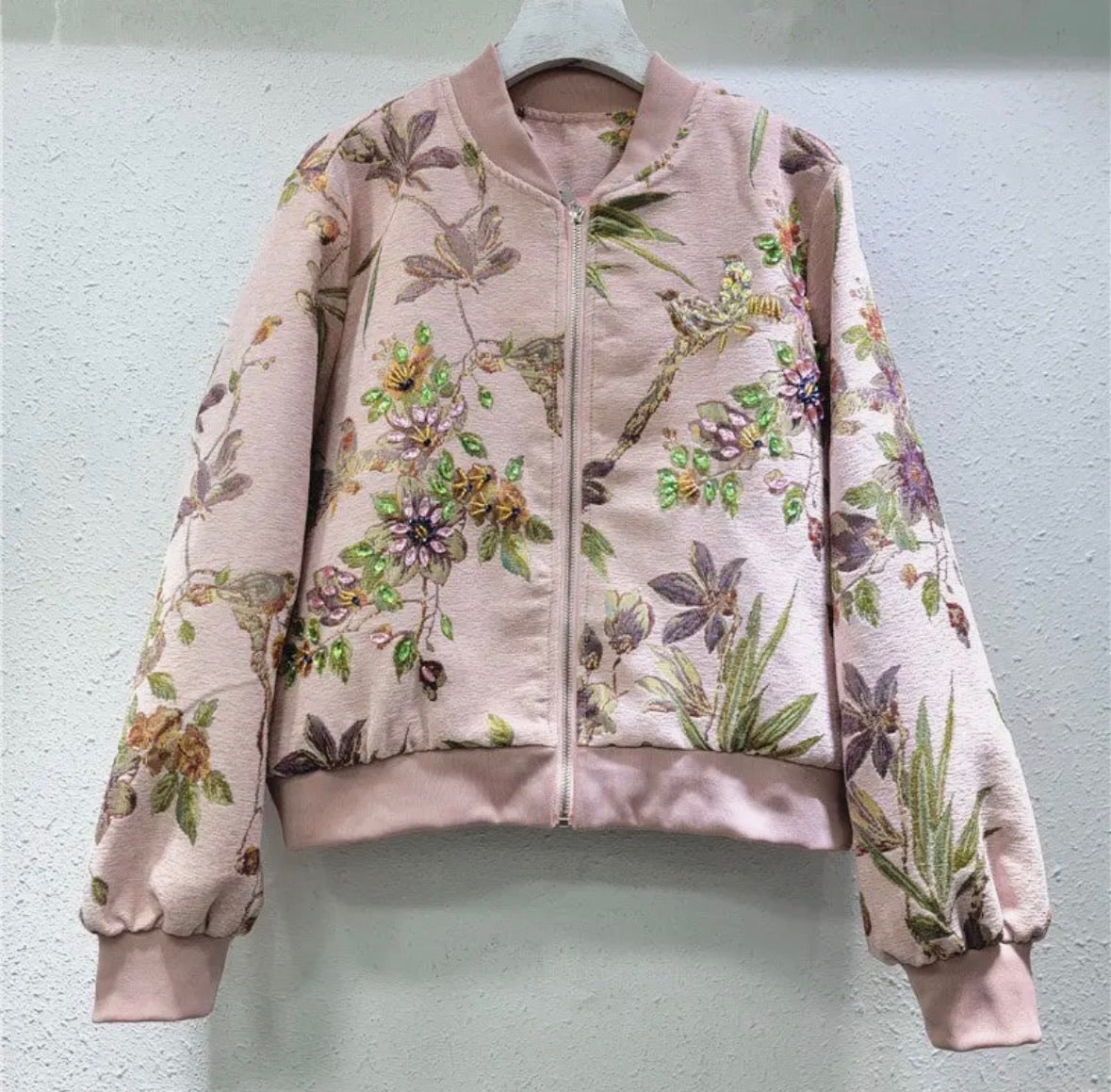 Floral Embroidered Bomber Jacket